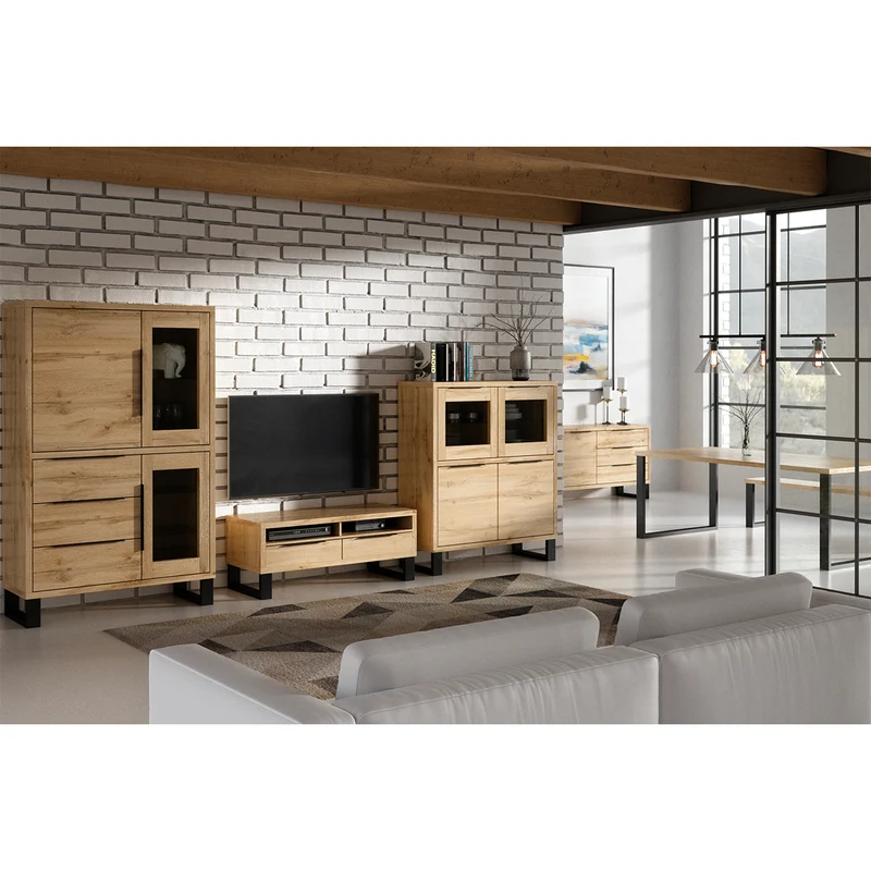 Buffet 1 porte 3 tiroirs Eden Bois et Metal