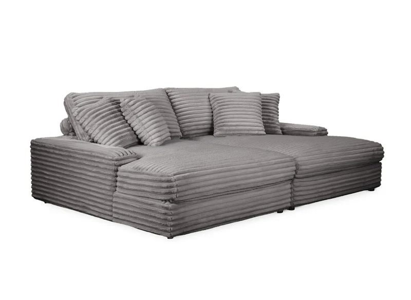 Canapé droit méridienne 2 places en gros côtelé doux gris DAHO