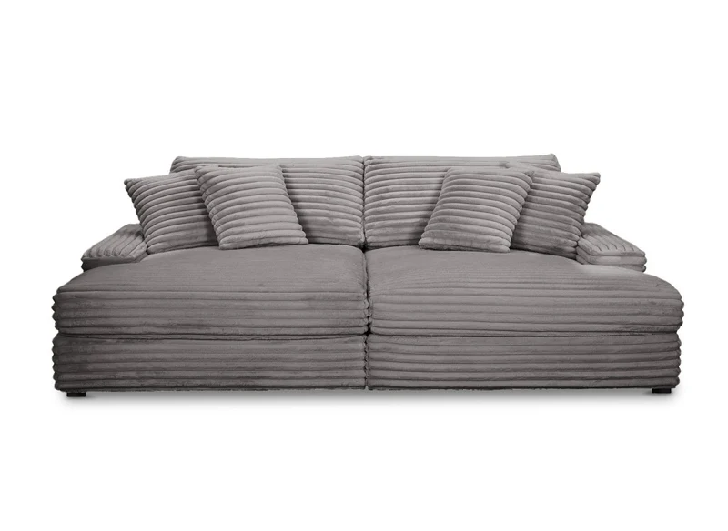 Canapé droit méridienne 2 places en gros côtelé doux gris DAHO