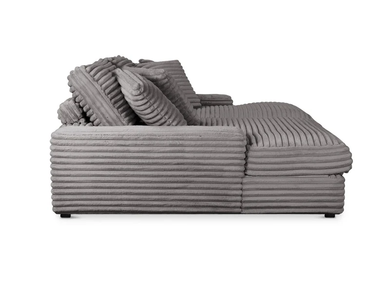 Canapé droit méridienne 2 places en gros côtelé doux gris DAHO