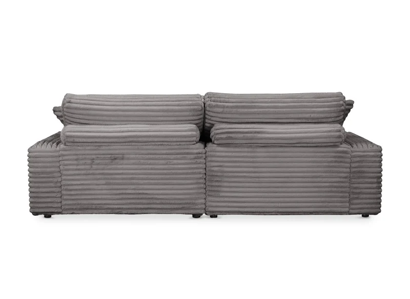 Canapé droit méridienne 2 places en gros côtelé doux gris DAHO