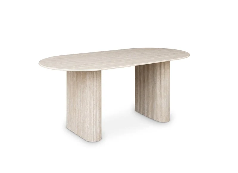 Table à manger ovale en marbre composite beige 6 personnes 180cm ELMA