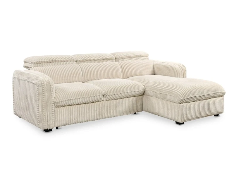 Canapé d'angle convertible en velours côtelé épais beige ISABELLA - Angle droit