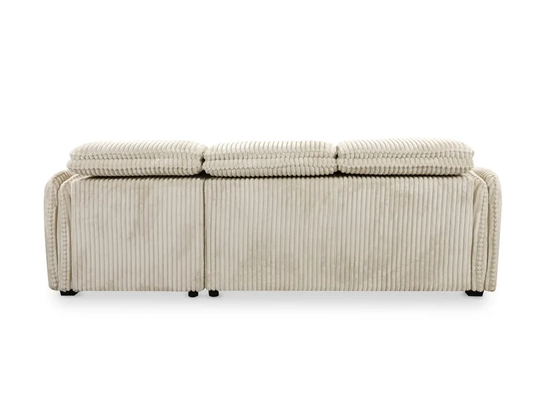 Canapé d'angle convertible en velours côtelé épais beige ISABELLA - Angle droit
