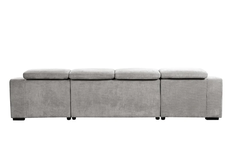 Canapé panoramique convertible avec 2 coffres en velours chiné gris VELORA