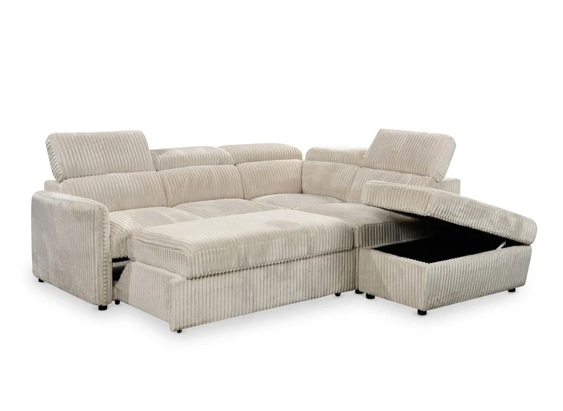 Canapé d'angle convertible en velours côtelé épais beige NAIROBI - Angle droit