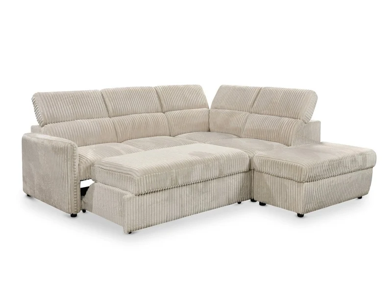 Canapé d'angle convertible en velours côtelé épais beige NAIROBI - Angle droit