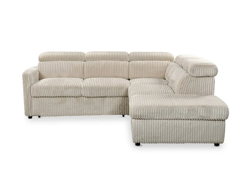 Canapé d'angle convertible en velours côtelé épais beige NAIROBI - Angle droit