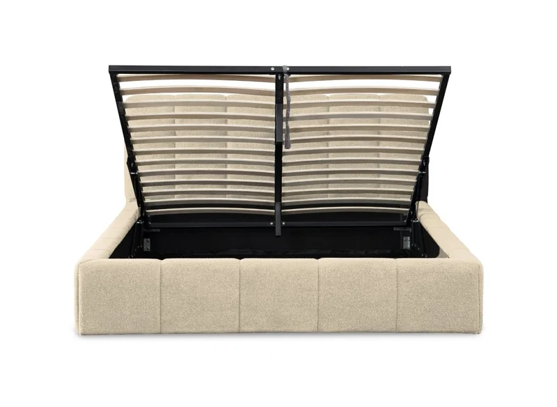 Lit coffre en tissu bouclette beige 140x190 cm MILIE