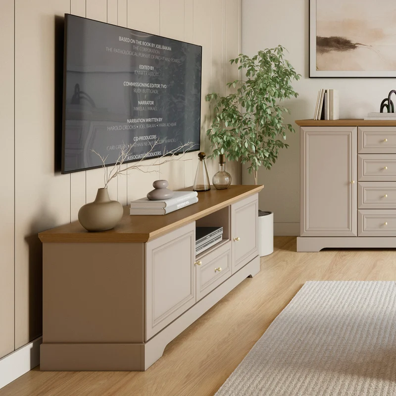 Meuble TV 2 portes 1 tiroir 155 cm Dulci Cachemire et Bois