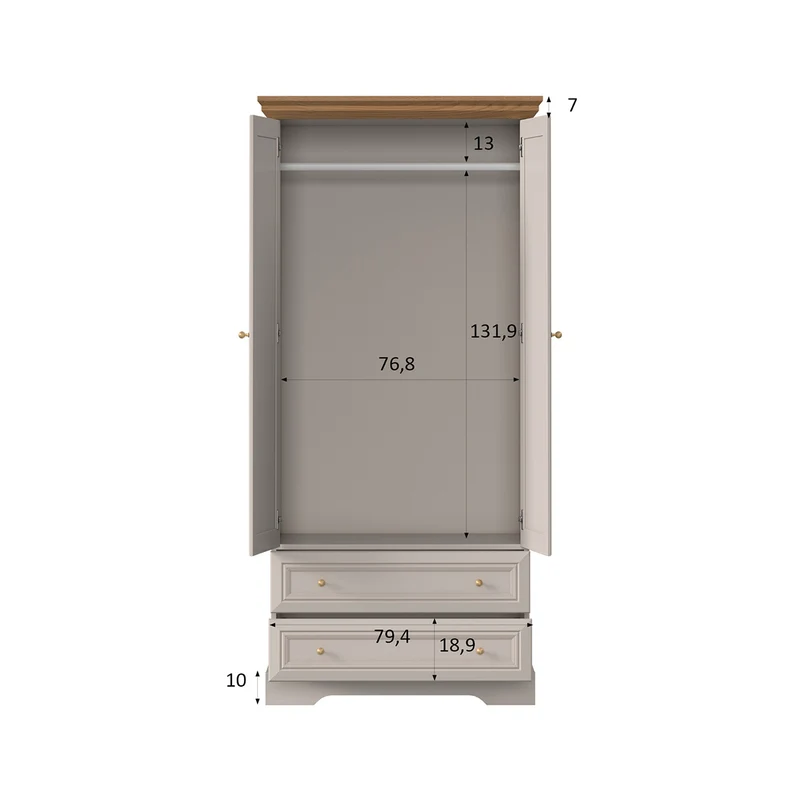 Armoire 2 portes 2 tiroirs Dulci Cachemire et Bois