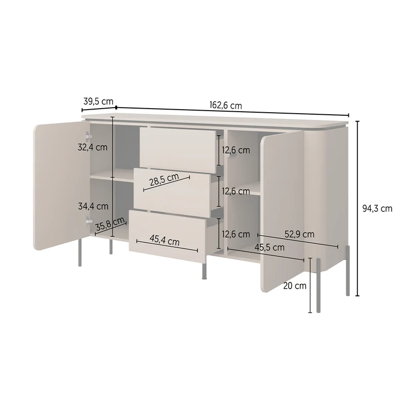Buffet 2 portes 3 tiroirs Junon Taupe