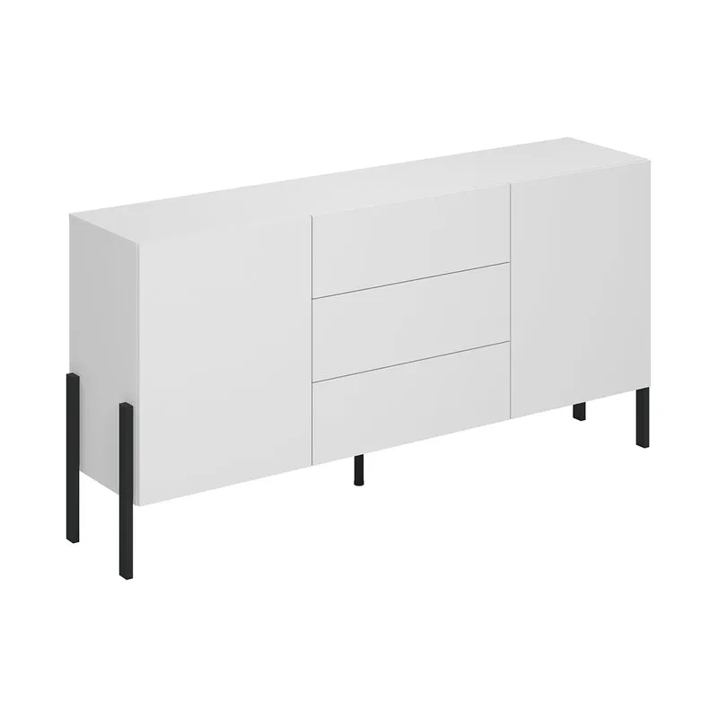 Buffet long 2 portes 3 tiroirs Bérénice Blanc