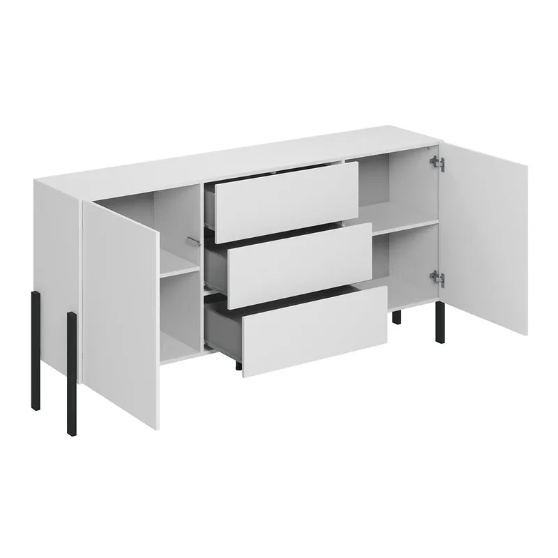 Buffet long 2 portes 3 tiroirs Bérénice Blanc