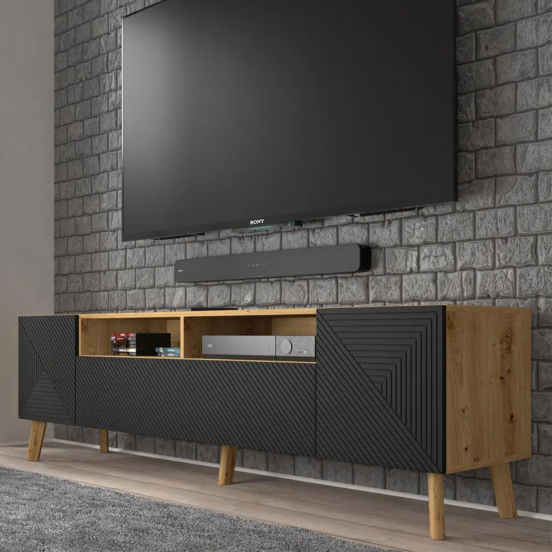 Meuble TV 3 portes 195 cm Nexa Bois et Noir