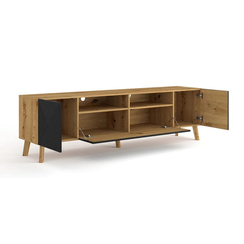 Meuble TV 3 portes 195 cm Nexa Bois et Noir