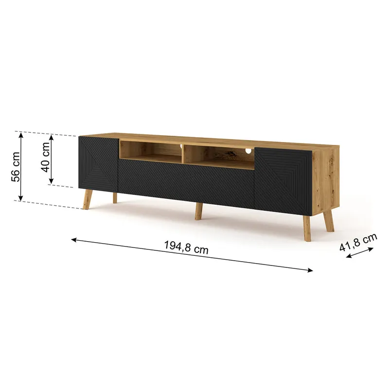 Meuble TV 3 portes 195 cm Nexa Bois et Noir