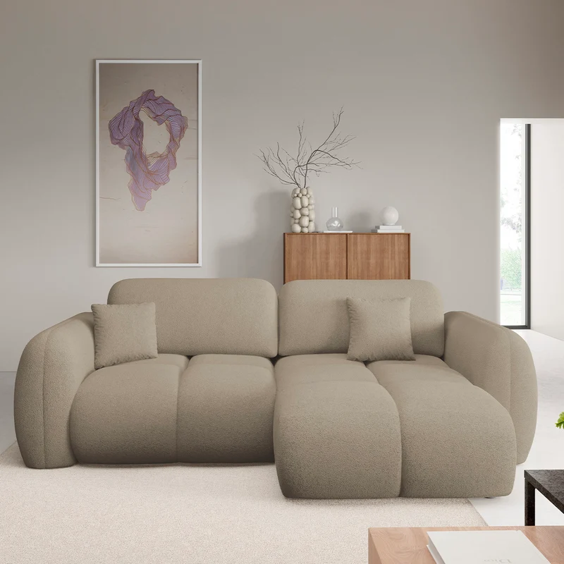 Canapé d'angle réversible convertible 3 places avec coffre Livio Beige