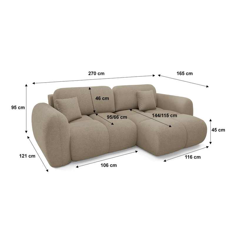 Canapé d'angle réversible convertible 3 places avec coffre Livio Beige