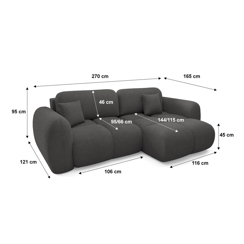 Canapé d'angle réversible convertible 3 places avec coffre Livio Gris foncé