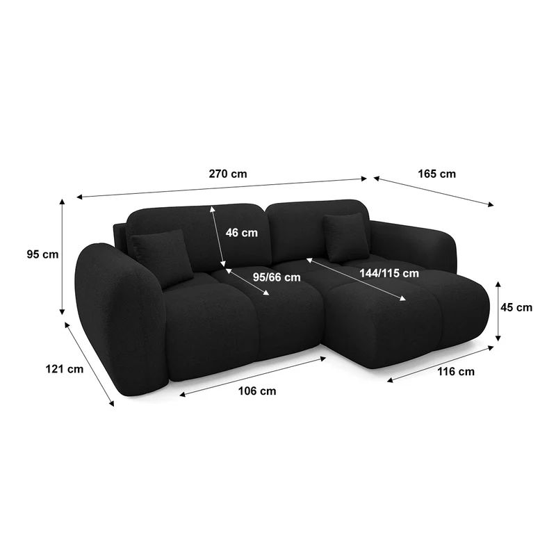 Canapé d'angle réversible convertible 3 places avec coffre Livio Noir