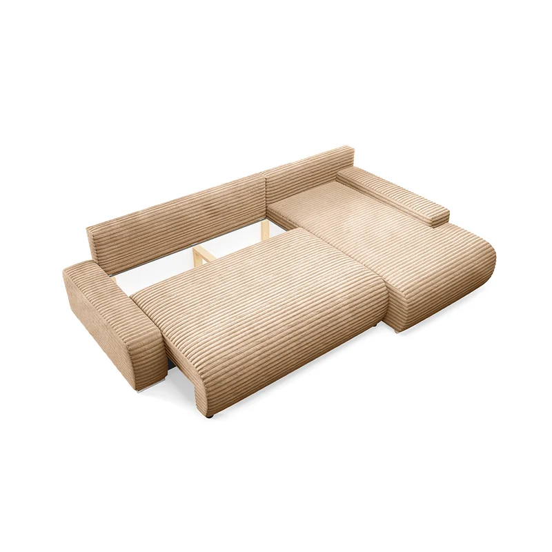 Canapé d'angle droit convertible 3 places avec coffre Ivana Beige