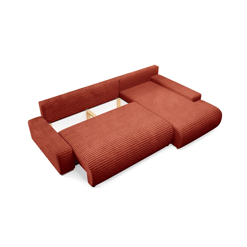 Canapé d'angle droit convertible 3 places avec coffre Ivana Terracotta