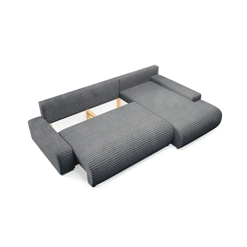 Canapé d'angle droit convertible 3 places avec coffre Ivana Gris foncé