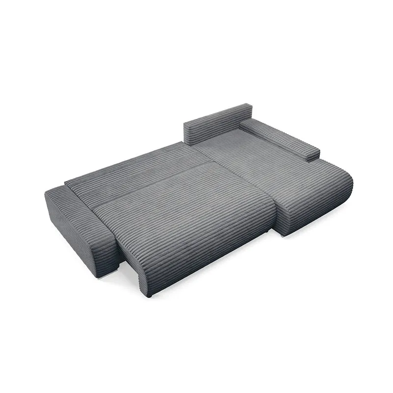 Canapé d'angle droit convertible 3 places avec coffre Ivana Gris foncé