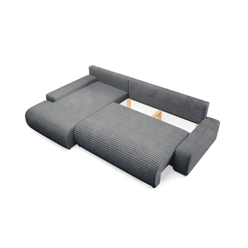 Canapé d'angle gauche convertible 3 places avec coffre Ivana Gris foncé