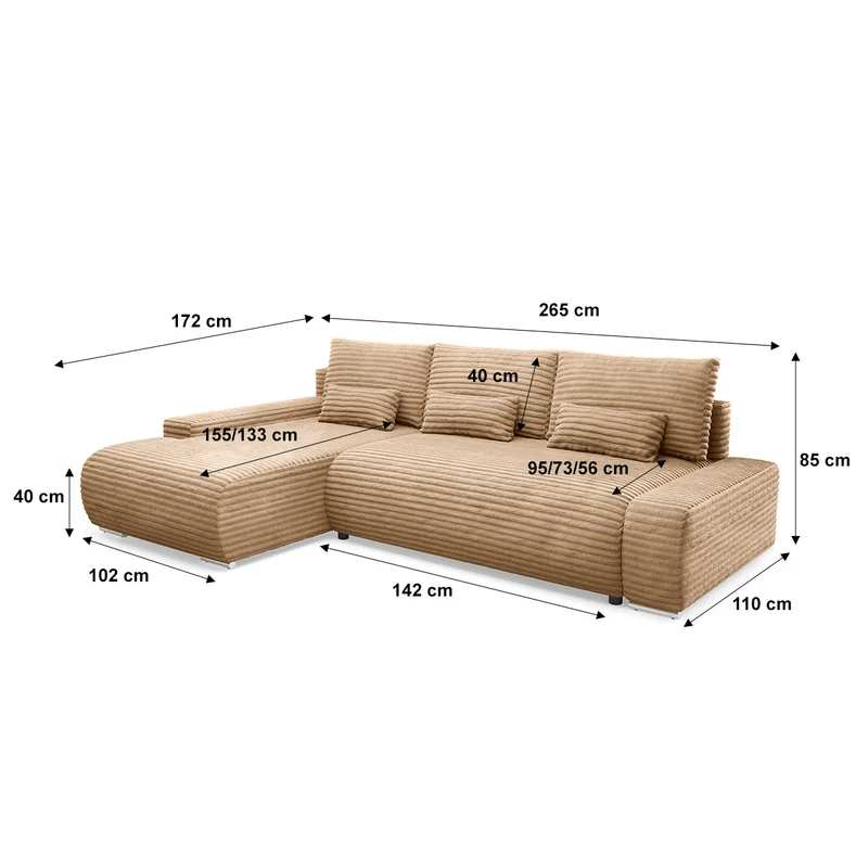 Canapé d'angle gauche convertible 3 places avec coffre Ivana Beige
