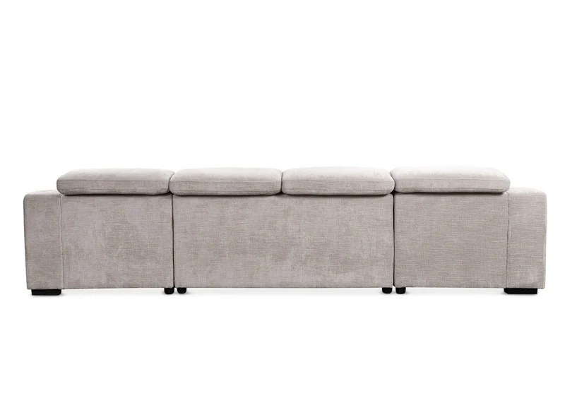 Canapé panoramique convertible avec 2 coffres en velours chiné beige VELORA