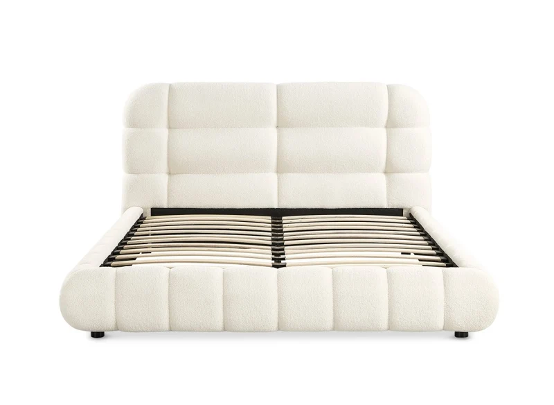 Lit double en tissu bouclette écru 160x200 cm YOURI