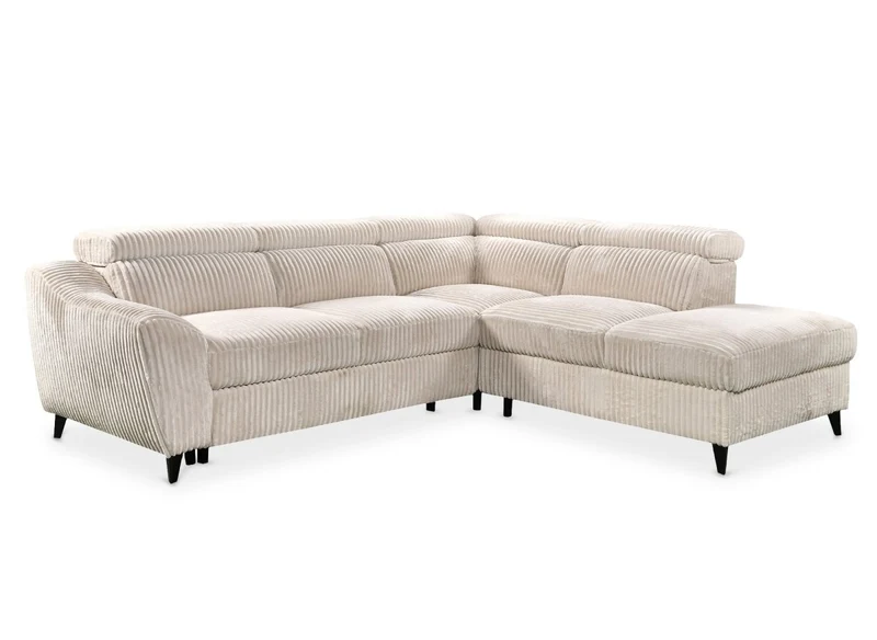 Canapé d'angle convertible avec coffre en velours côtelé épais beige DALTON - Angle droit