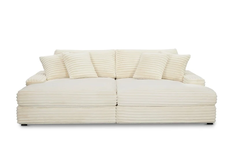Canapé droit méridienne 2 places en gros côtelé doux beige DAHO