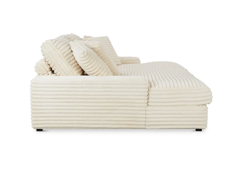 Canapé droit méridienne 2 places en gros côtelé doux beige DAHO