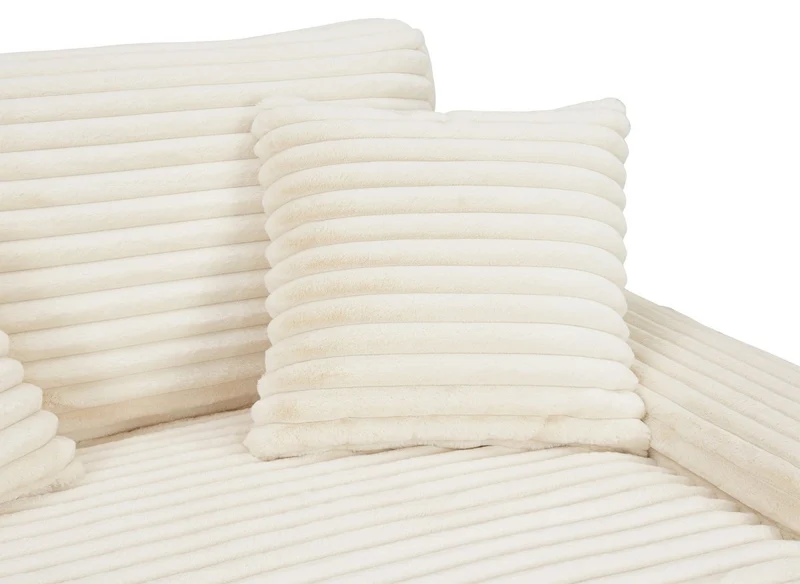 Canapé droit méridienne 2 places en gros côtelé doux beige DAHO