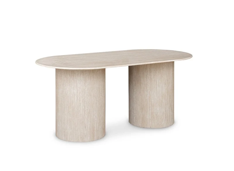 Table à manger ovale en marbre composite beige 6 personnes 180cm DHARA