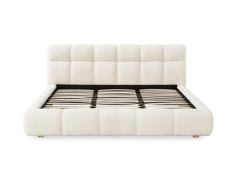 Lit double en tissu bouclette écru 180x200 cm GEORGINA