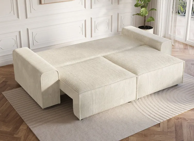 Canapé convertible 3 places avec coffre en velours côtelé épais beige DONA