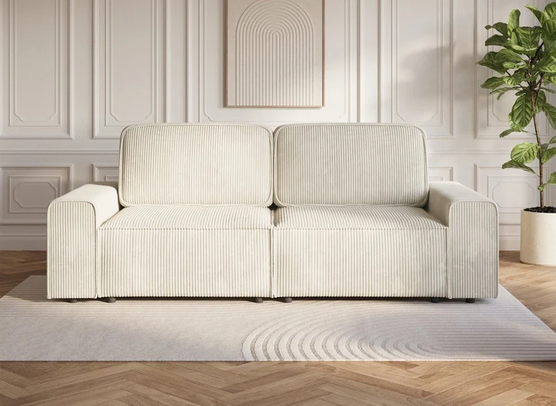 Canapé convertible 3 places avec coffre en velours côtelé épais beige DONA