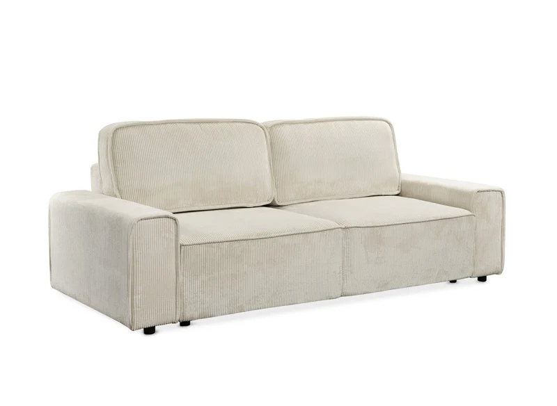 Canapé convertible 3 places avec coffre en velours côtelé épais beige DONA