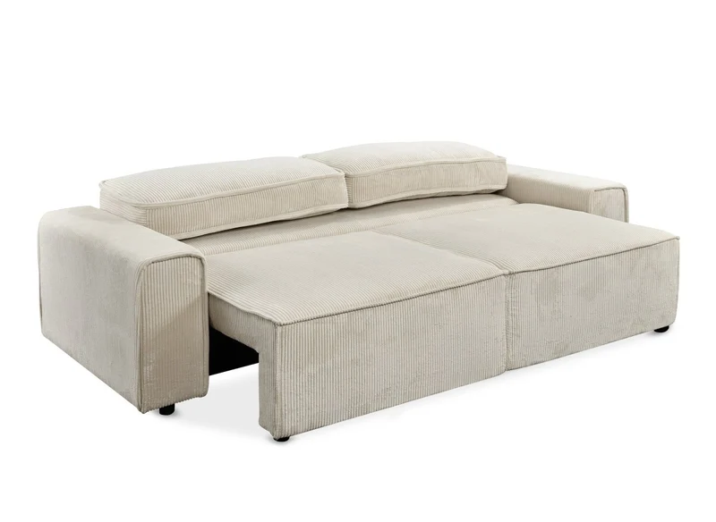 Canapé convertible 3 places avec coffre en velours côtelé épais beige DONA