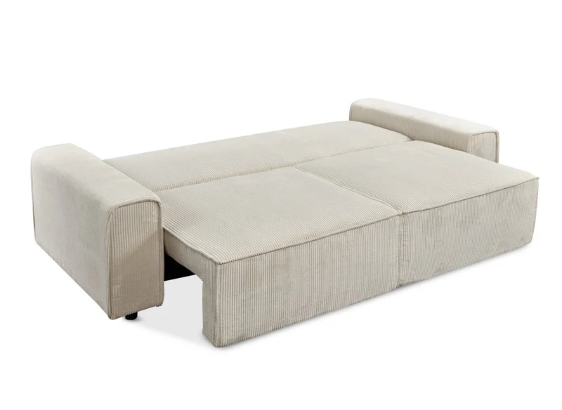 Canapé convertible 3 places avec coffre en velours côtelé épais beige DONA