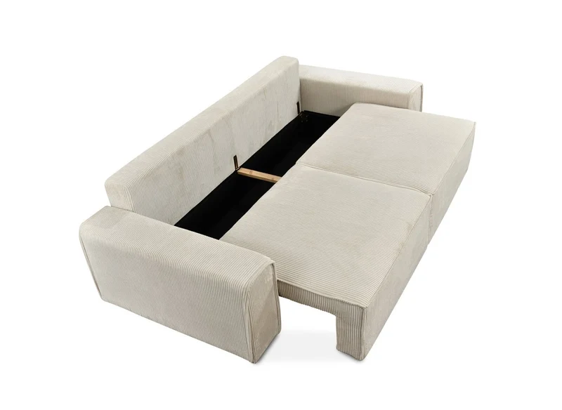Canapé convertible 3 places avec coffre en velours côtelé épais beige DONA