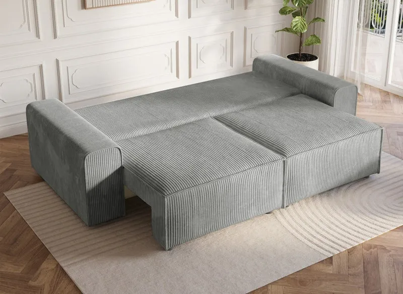 Canapé convertible 3 places avec coffre en velours côtelé épais gris DONA