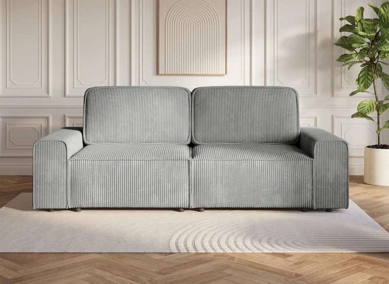 Canapé convertible 3 places avec coffre en velours côtelé épais gris DONA