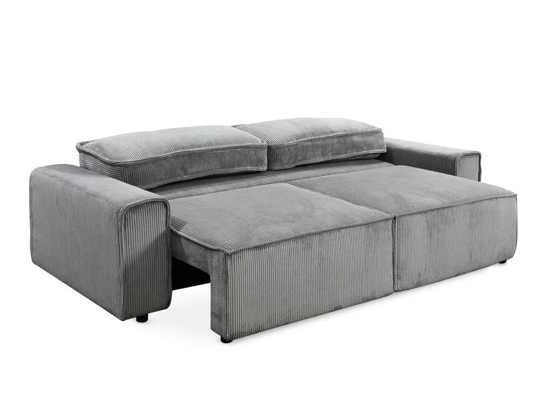 Canapé convertible 3 places avec coffre en velours côtelé épais gris DONA