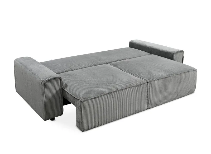 Canapé convertible 3 places avec coffre en velours côtelé épais gris DONA