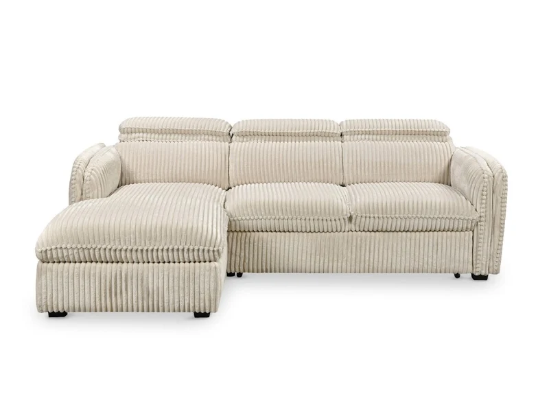 Canapé d'angle convertible en velours côtelé épais beige ISABELLA - Angle gauche